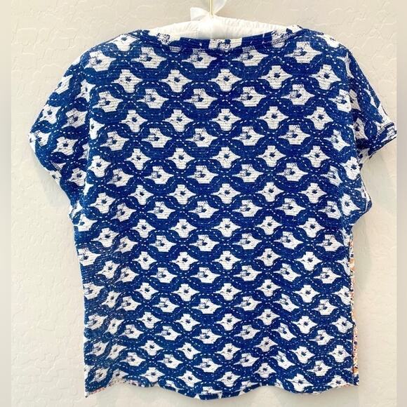 ZARA | Mixed Print Boho Top Blue White Mandala Pattern Short Sleeve | Small - Picture 5 of 6